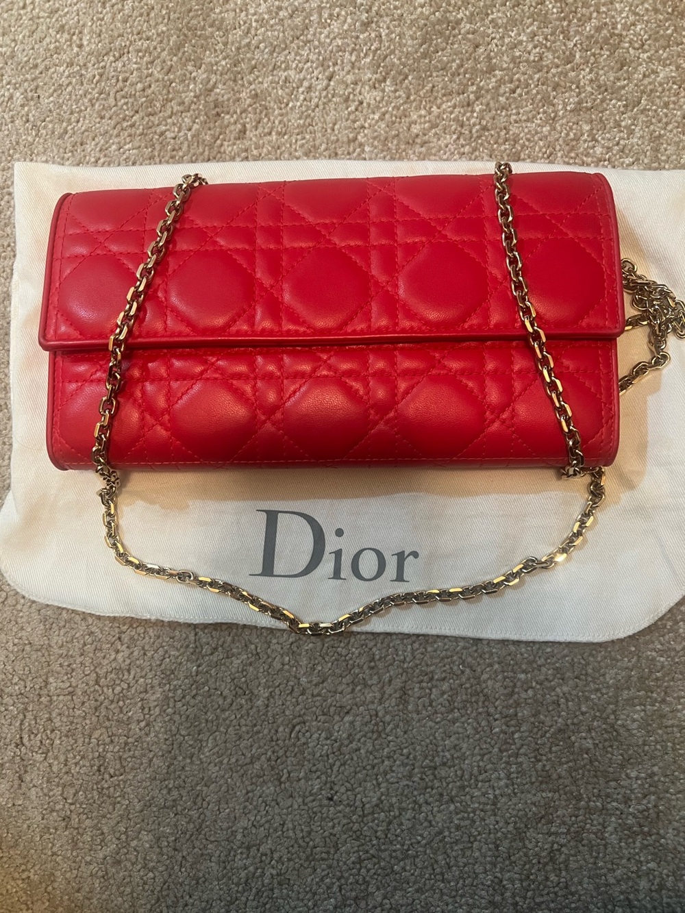 Dior Fuchsia Pink Quilted Leather Wallet on chain